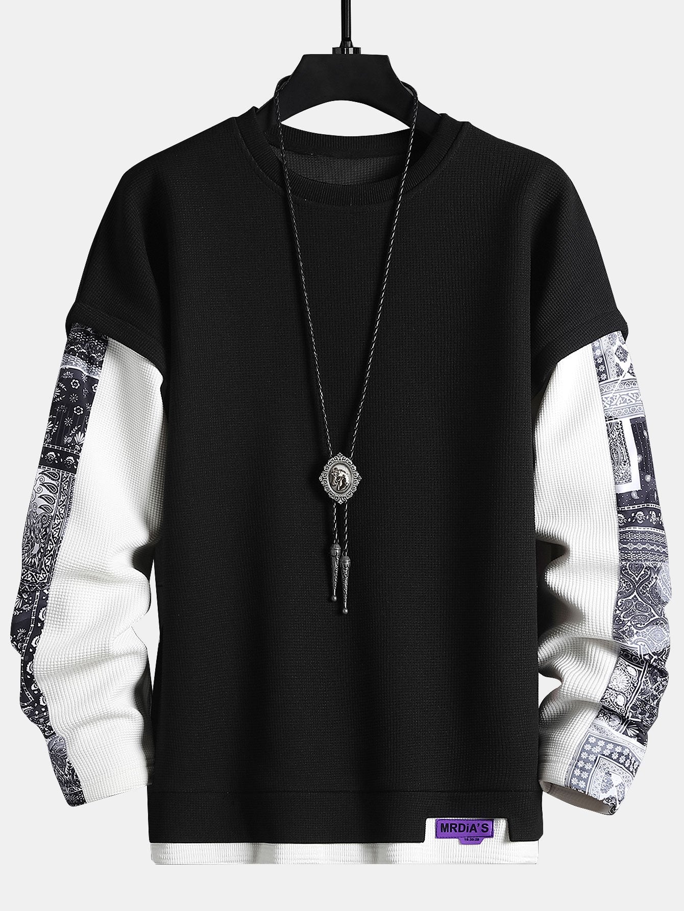 Paisley Print Double Layer Waffle Sweatshirt